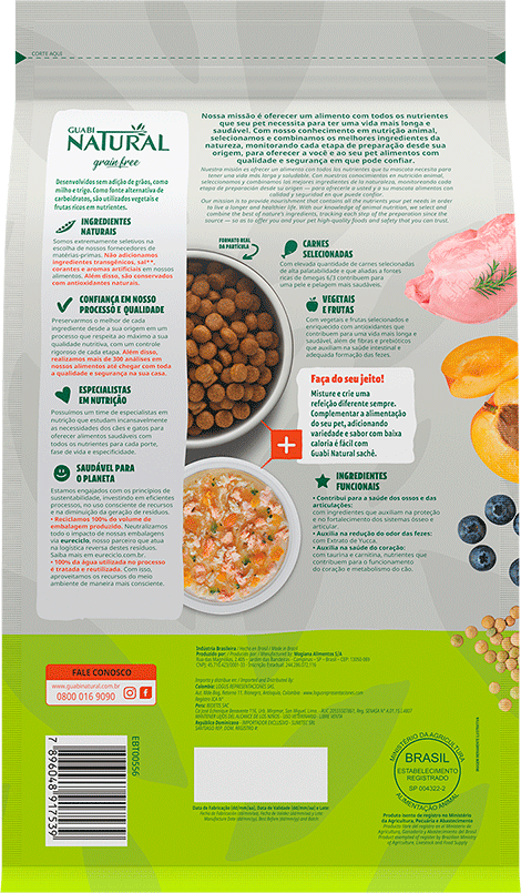 Ração Guabi Natural Grain Free Frango e Lentilha para Cães Adultos Raças Médias - 12Kg