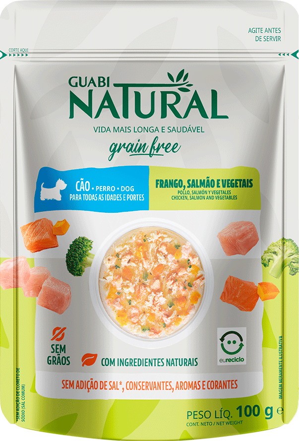 Ração Úmida Guabi Natural Grain Free Frango, Salmão e Vegetais para Cães - 100 g