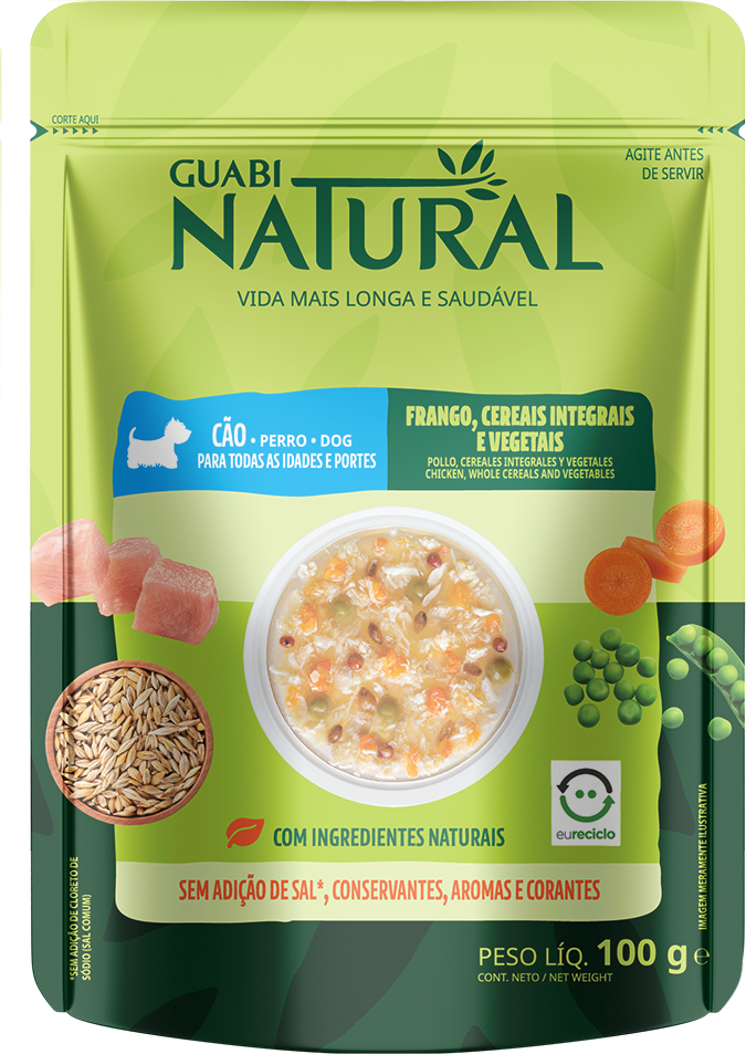 Ração Úmida Guabi Natural Frango, Cereais Integrais e Vegetais para Cães - 100 g