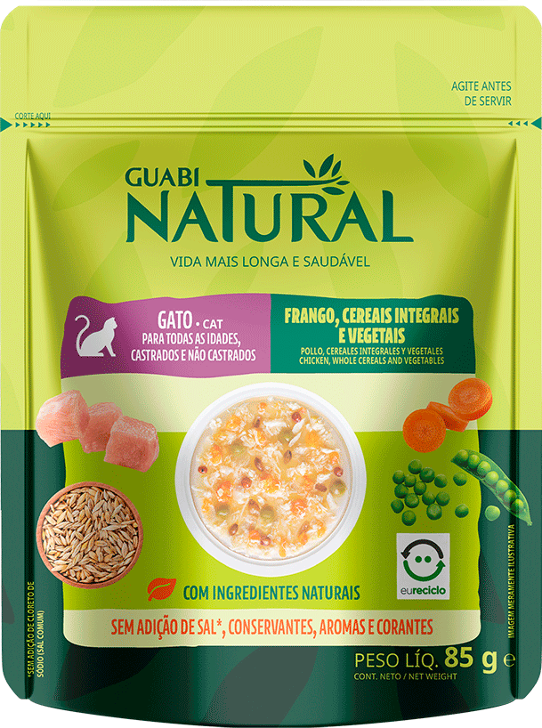 Ração Úmida Guabi Natural Frango, Cereais e Vegetais para Gatos - 85 g
