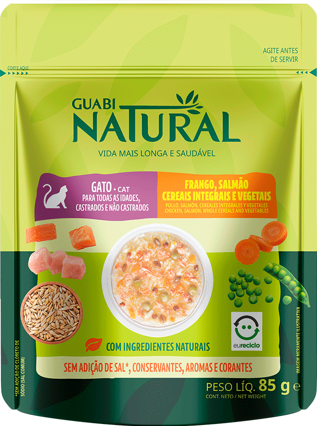 Ração Úmida Guabi Natural Frango, Salmão, Cereais e Vegetais para Gatos - 85 g