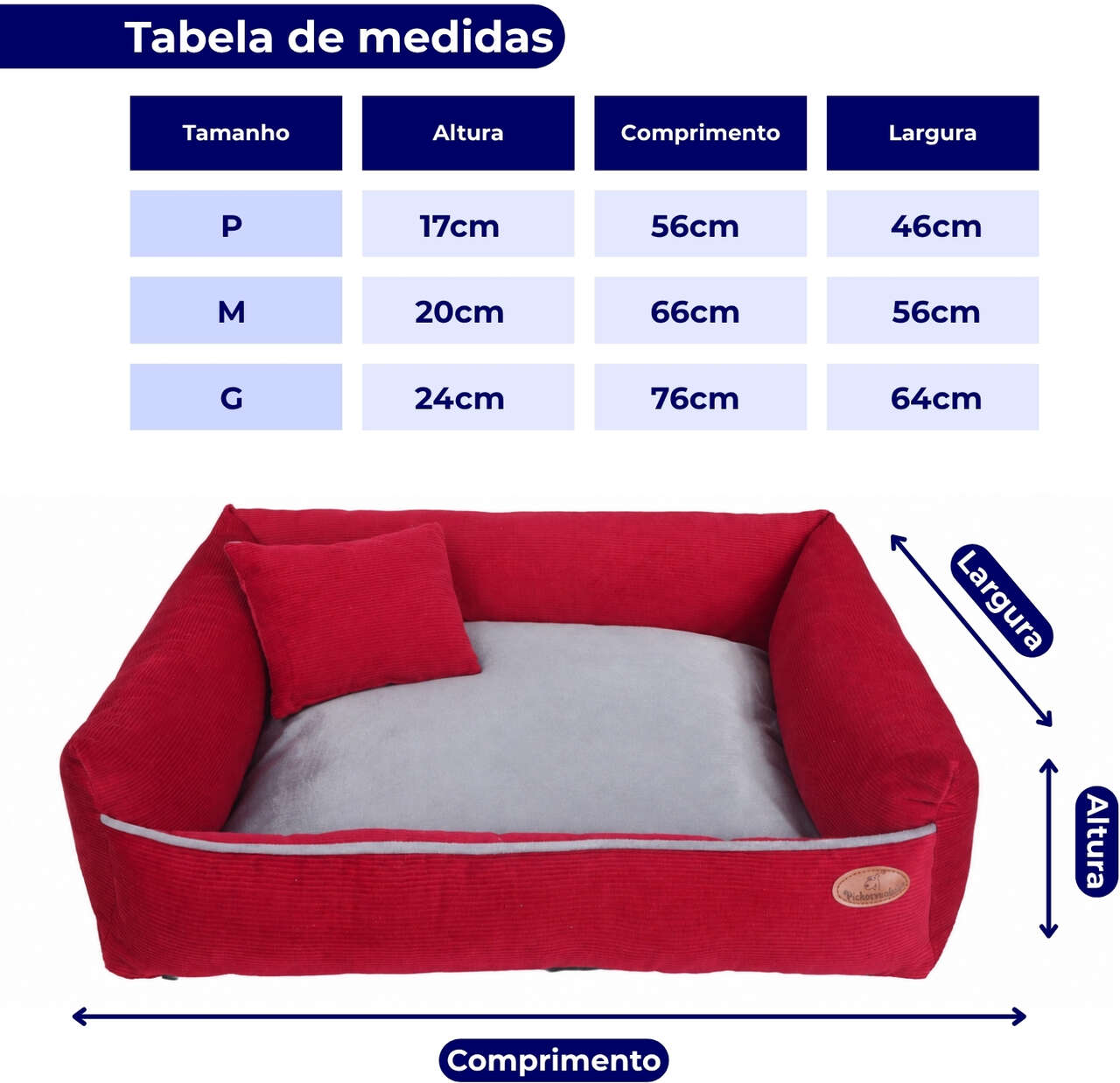 Cama Pickorruchos Milão Veludo Cereja para Cães e Gatos - Tam. P