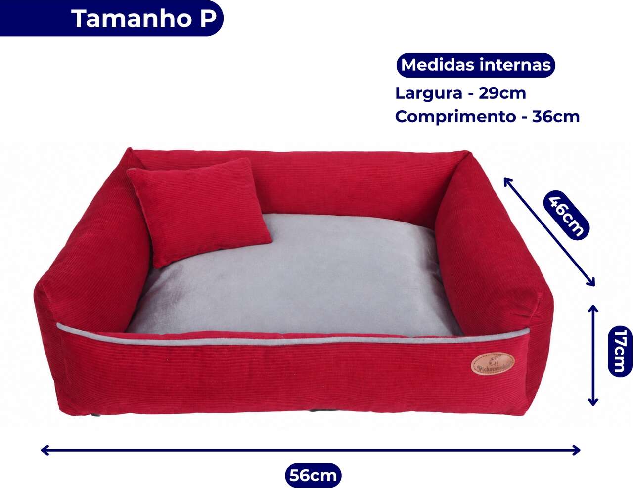 Cama Pickorruchos Milão Veludo Cereja para Cães e Gatos - Tam. P