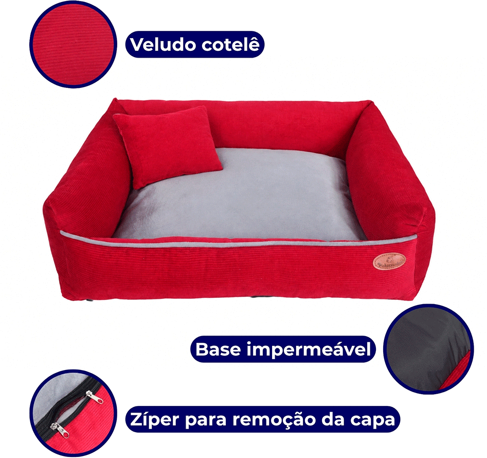 Cama Pickorruchos Milão Veludo Cereja para Cães e Gatos - Tam. P