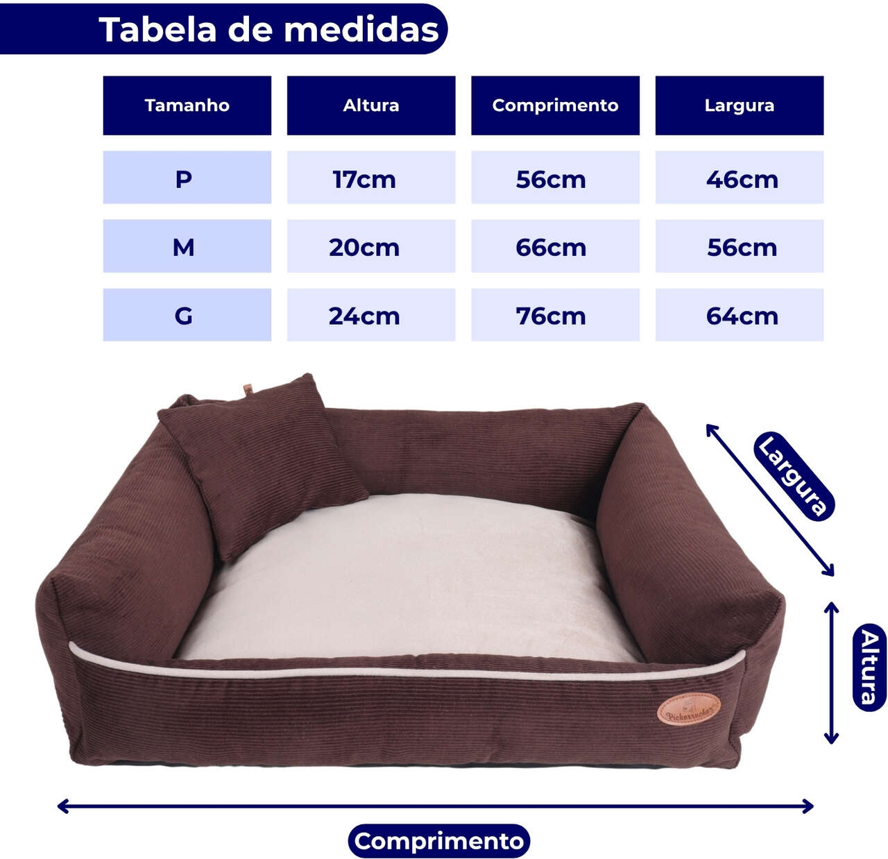 Cama Pickorruchos Milão Veludo Choco para Cães e Gatos - Tam. M