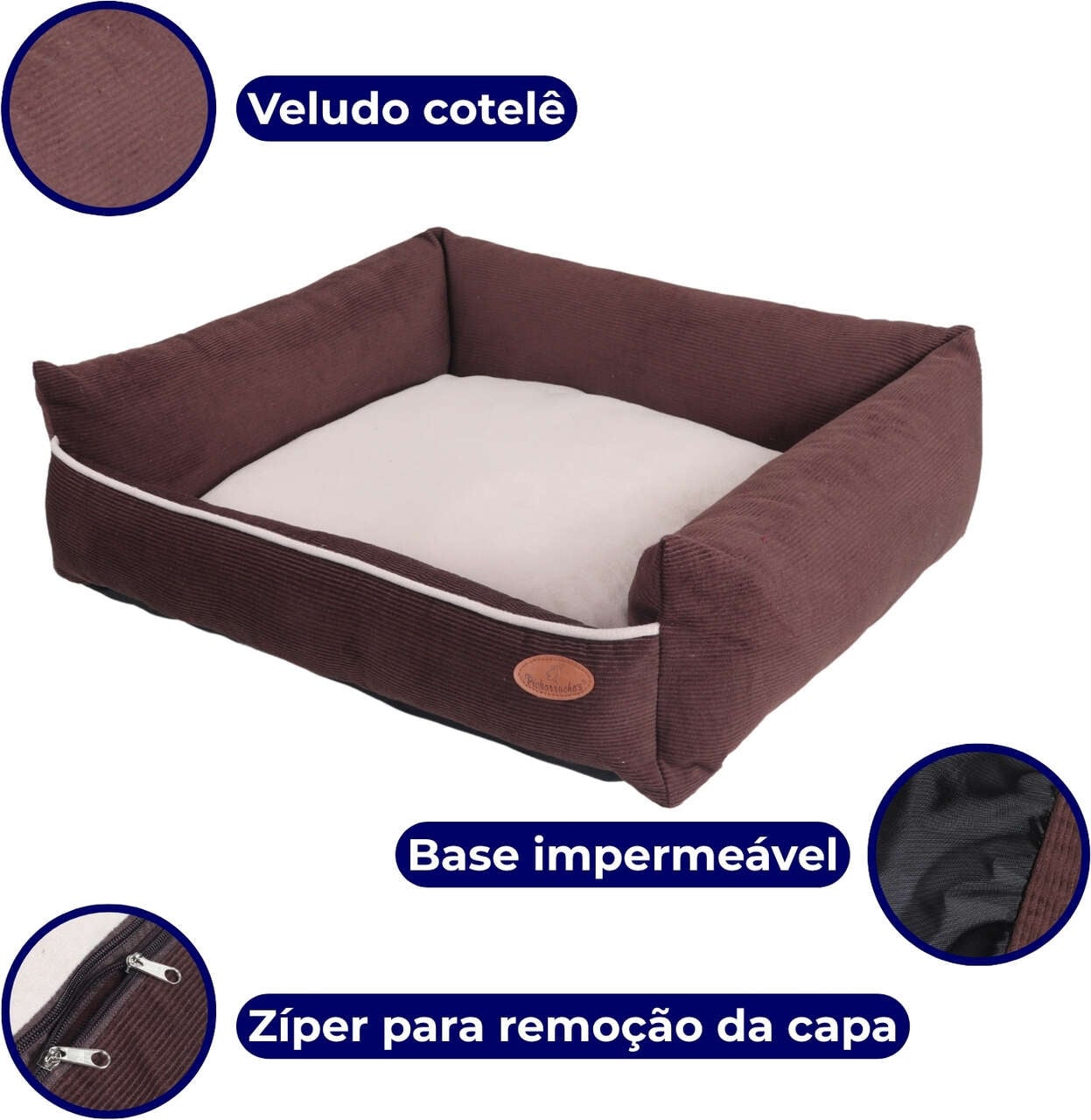 Cama Pickorruchos Milão Veludo Choco para Cães e Gatos - Tam. M