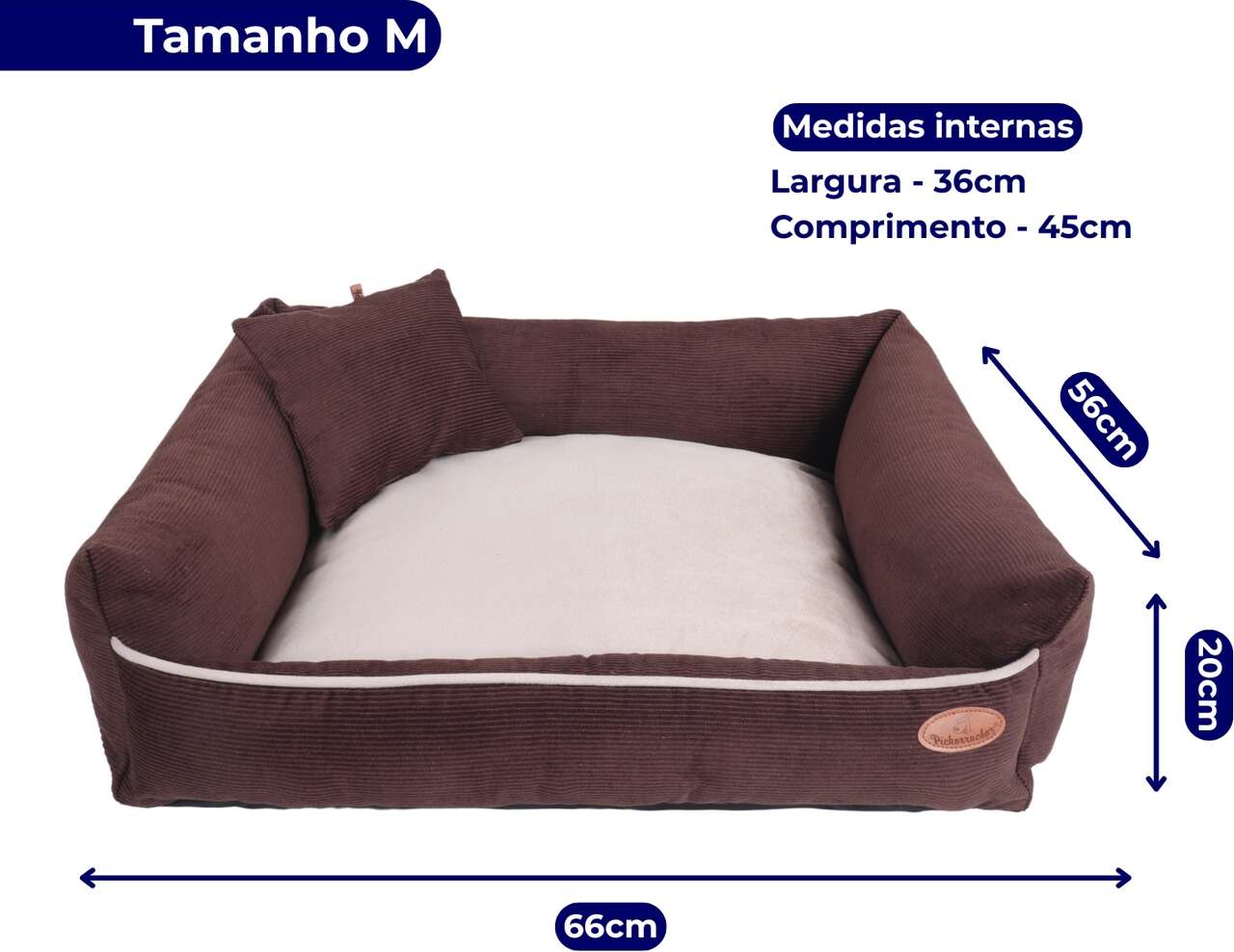 Cama Pickorruchos Milão Veludo Choco para Cães e Gatos - Tam. M