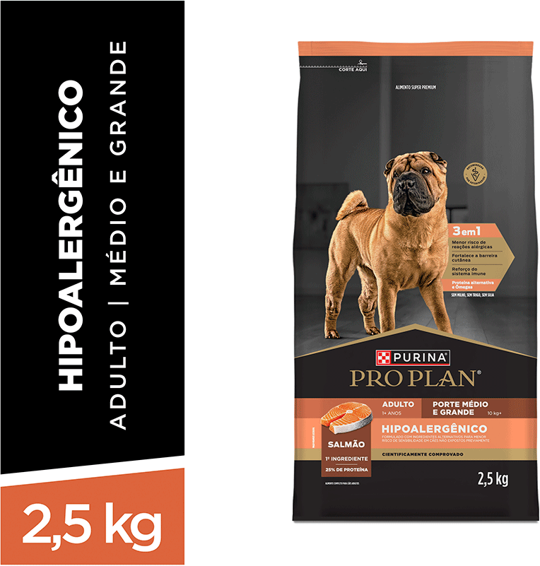 Ração Seca Pro Plan Hipoalergênico para Cães Raças Médias e Grandes - 2,5Kg
