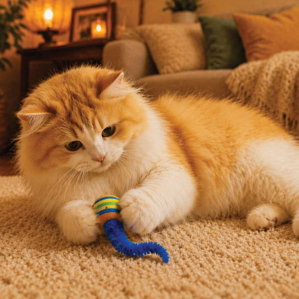 Brinquedo Interativo Savana Pet Bola com Guizo e Calda Azul para Gatos - Tam. Único