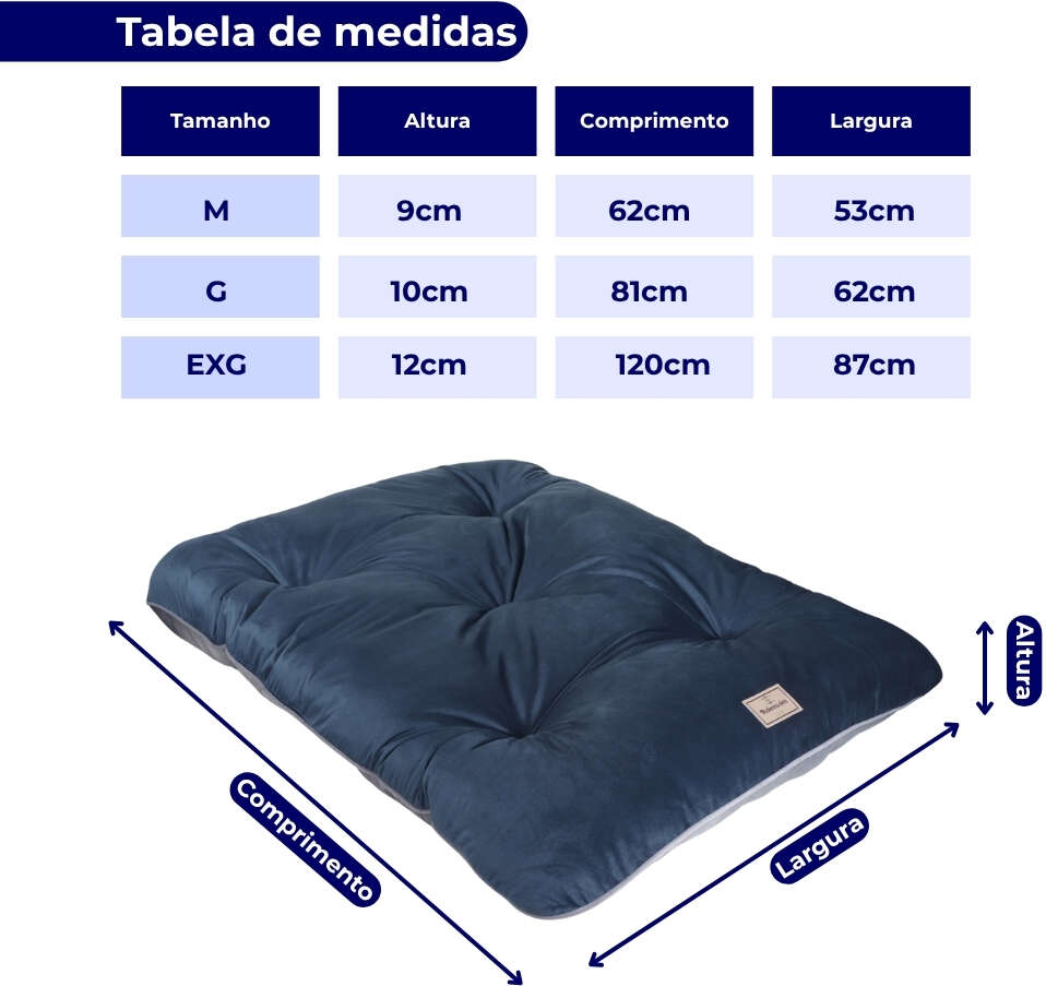 Almofada Pickorruchos Suede Azul para Cães e Gatos - Tam. G