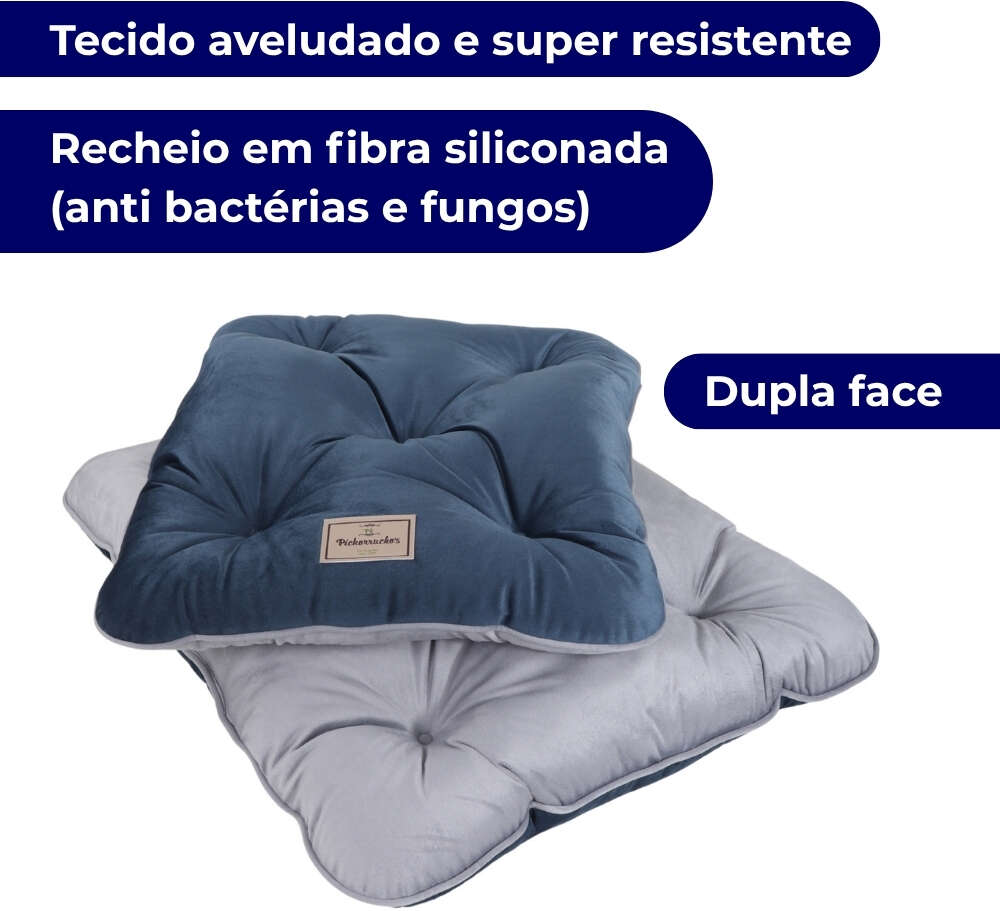 Almofada Pickorruchos Suede Azul para Cães e Gatos - Tam. G