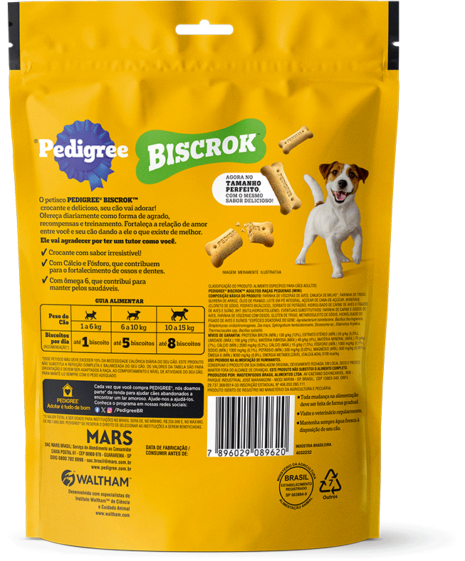 Biscoito Pedigree Biscrok para Cães Adultos Porte Pequeno Sabor Leite - 1Kg