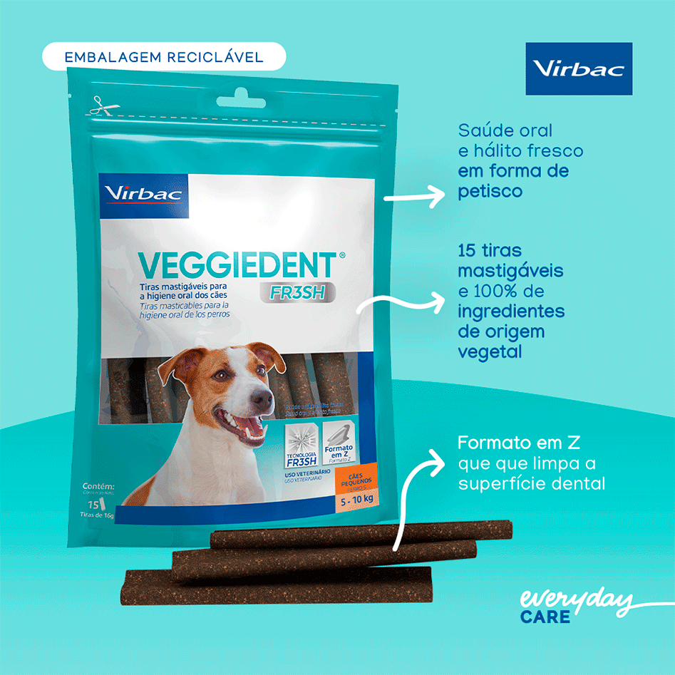 Tiras Mastigáveis Virbac VEGGIEDENT FR3SH para Cães de 5 a 10Kg - 15 Tiras