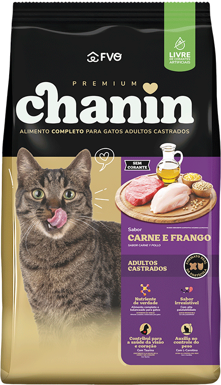 Ração Seca Chanin Carne e Frango para Gatos Adultos Castrados - 25Kg