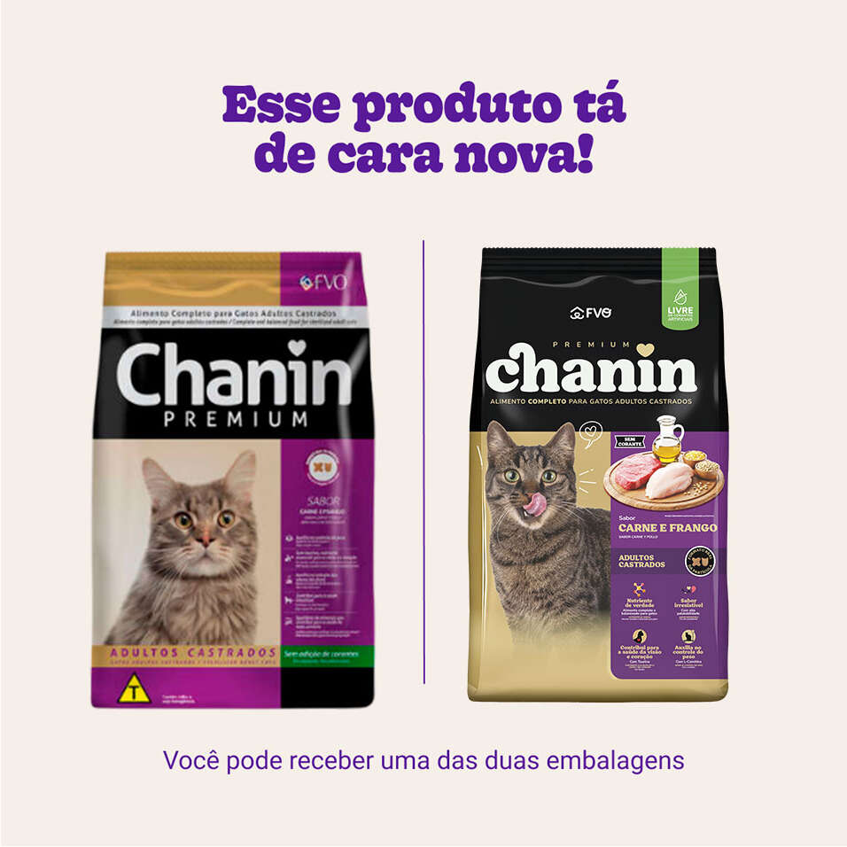 Ração Seca Chanin Carne e Frango para Gatos Adultos Castrados - 25Kg