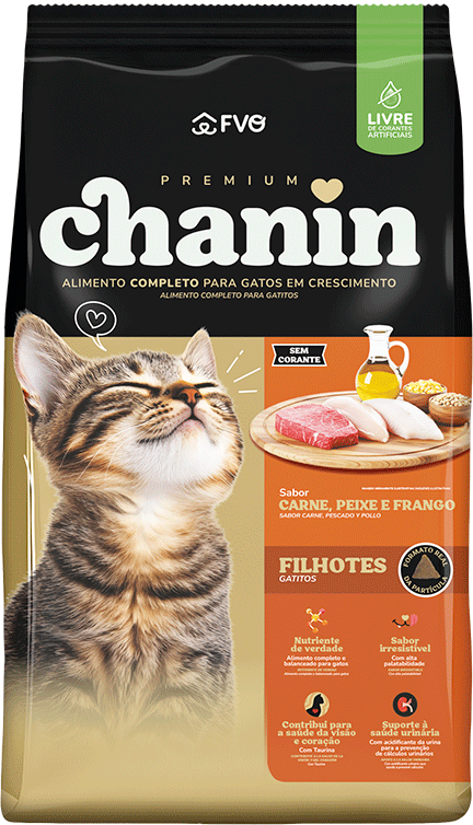 Ração Seca Chanin Carne, Peixe e Frango para Gatos Filhotes - 25Kg
