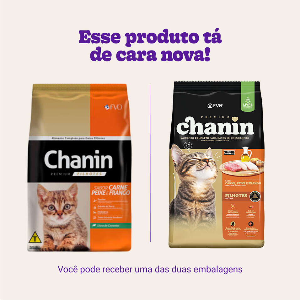 Ração Seca Chanin Carne, Peixe e Frango para Gatos Filhotes - 25Kg