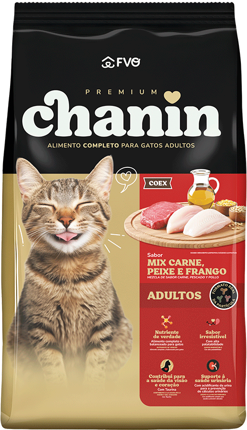 Ração Seca Chanin Carne, Peixe e Frango para Gatos Adultos - 10,1Kg