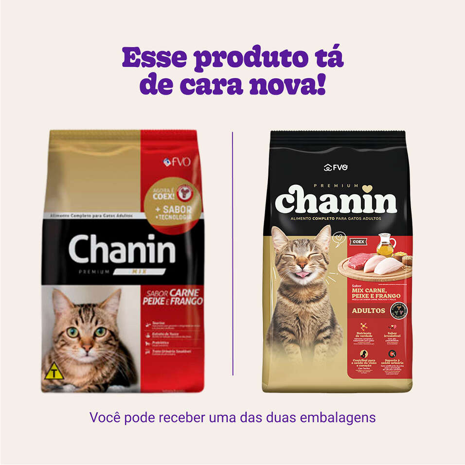Ração Seca Chanin Carne, Peixe e Frango para Gatos Adultos - 10,1Kg