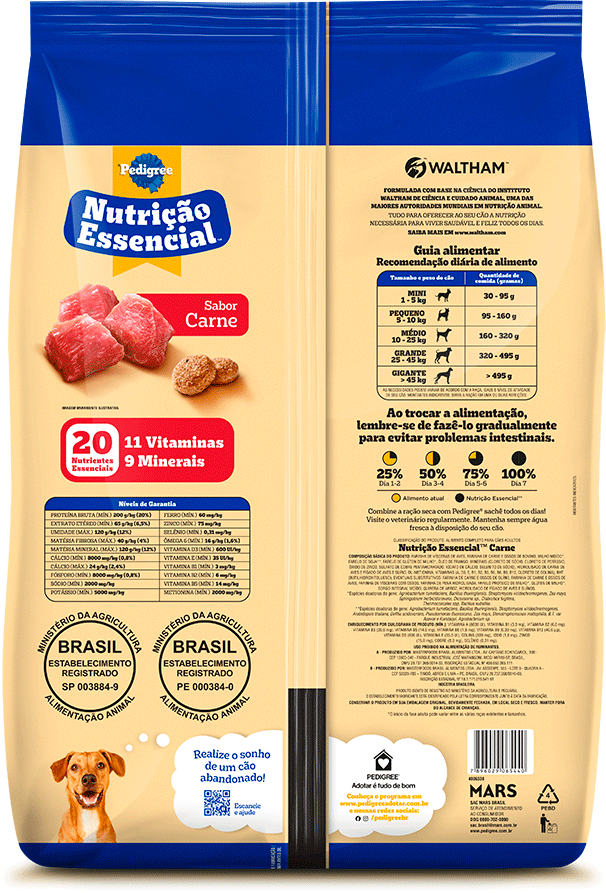 Ração Seca Pedigree Nutrição Essencial Carne para Cães Adultos Raças Médias e Grandes - 15Kg