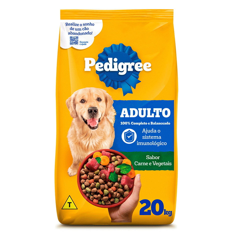 Ração Seca Pedigree Carne e Vegetais para Cães Adultos Raças Médias e Grandes - 20Kg