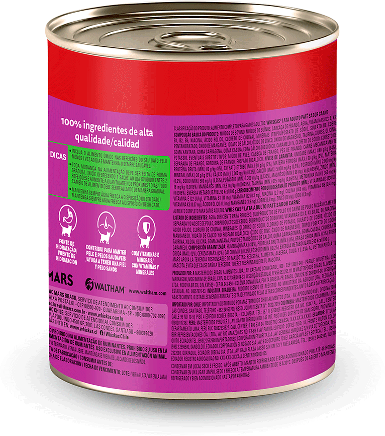 Ração Whiskas Lata Patê de Carne - 290 g