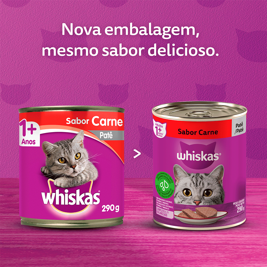 Ração Whiskas Lata Patê de Carne - 290 g