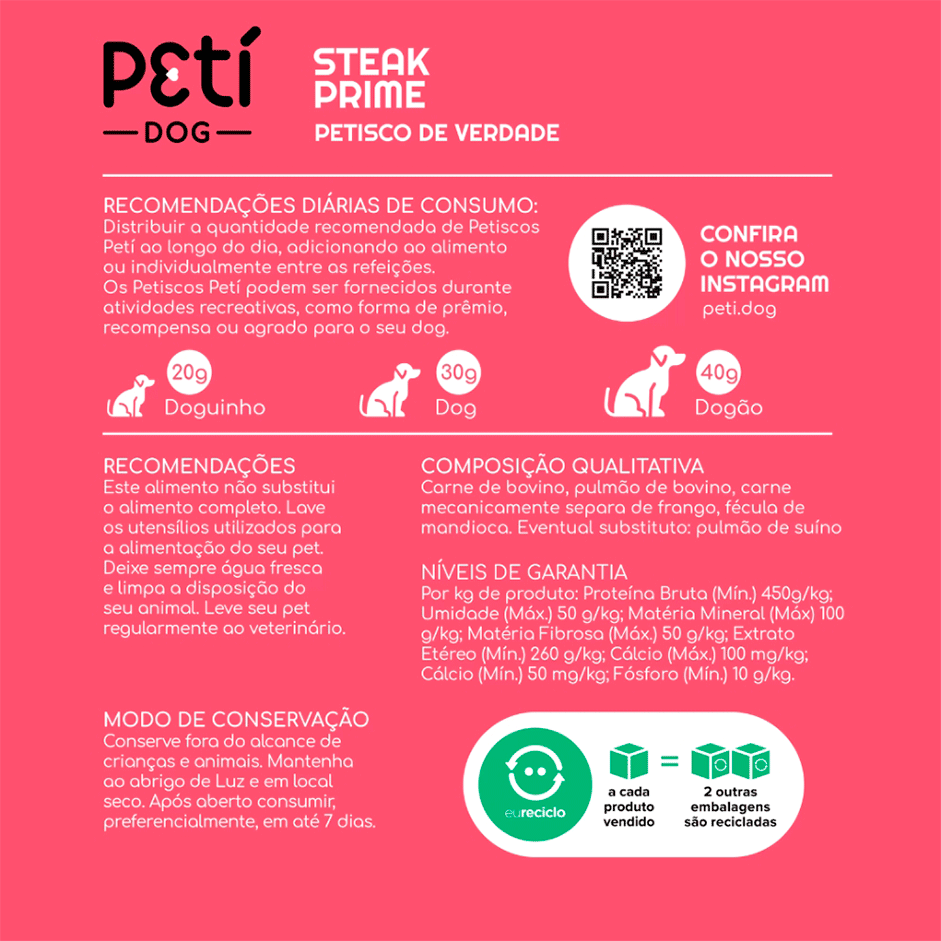 Petisco Natural Petí Steak Prime Sabor Carne para Cães - 100 g