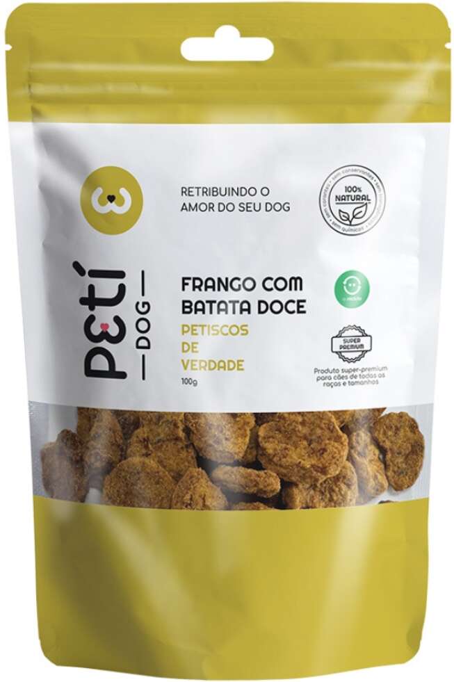 Petisco Natural Petí Sabor Frango com Batata Doce para Cães - 100 g