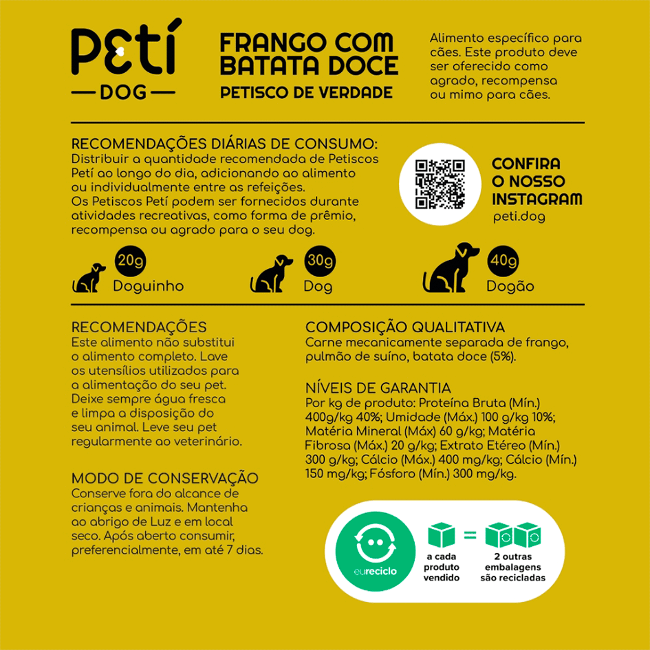 Petisco Natural Petí Sabor Frango com Batata Doce para Cães - 100 g
