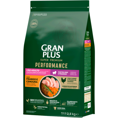 Ração Seca GranPlus Performance para Cães Adultos Raças Minis e Pequenas sabor Frango e Cenoura