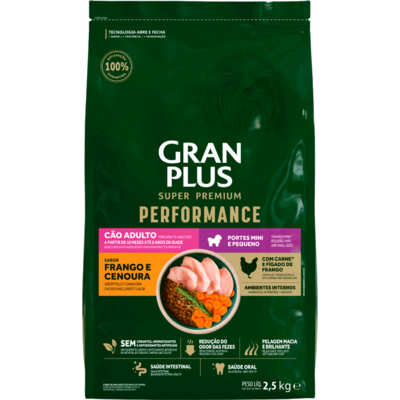 Ração Seca GranPlus Performance para Cães Adultos Raças Minis e Pequenas sabor Frango e Cenoura