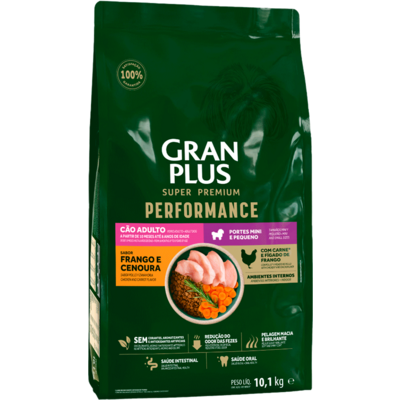 Ração Seca GranPlus Performance para Cães Adultos Raças Minis e Pequenas sabor Frango e Cenoura