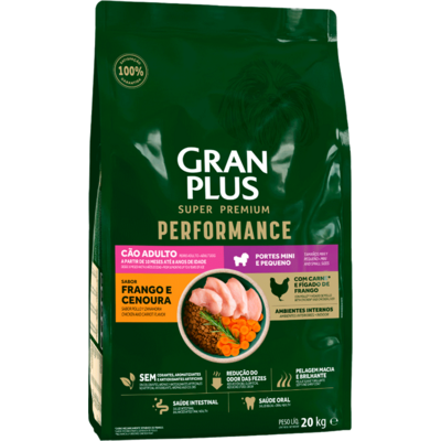 Ração Seca GranPlus Performance para Cães Adultos Raças Minis e Pequenas sabor Frango e Cenoura