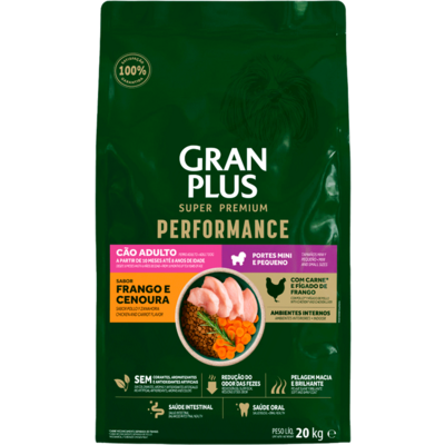 Ração Seca GranPlus Performance para Cães Adultos Raças Minis e Pequenas sabor Frango e Cenoura