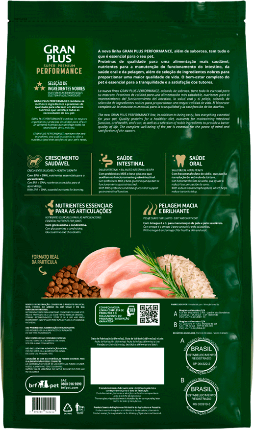 Ração Seca GranPlus Performance para Cães Filhotes Raças Médias e Grandes sabor Frango e Arroz - 15Kg