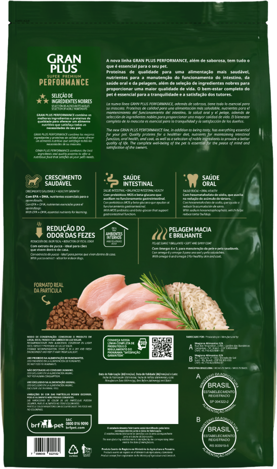 Ração Seca GranPlus Performance para Cães Filhotes Raças Minis e Pequenas sabor Frango e Arroz - 10,1Kg
