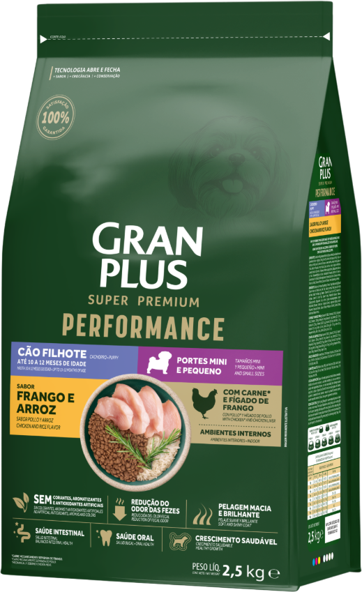 Ração Seca GranPlus Performance para Cães Filhotes Raças Minis e Pequenas sabor Frango e Arroz - 10,1Kg