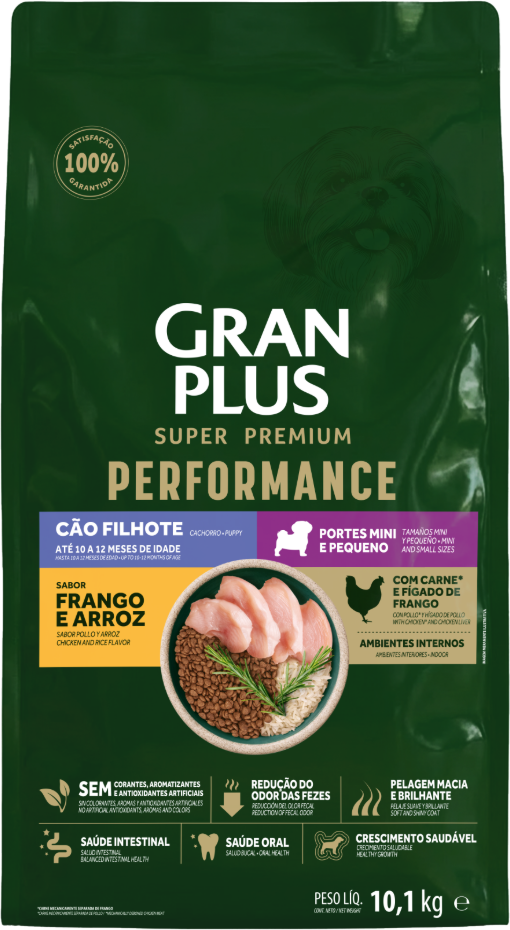 Ração Seca GranPlus Performance para Cães Filhotes Raças Minis e Pequenas sabor Frango e Arroz - 10,1Kg