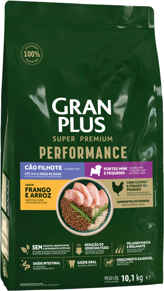Ração Seca GranPlus Performance para Cães Filhotes Raças Minis e Pequenas sabor Frango e Arroz - 10,1Kg