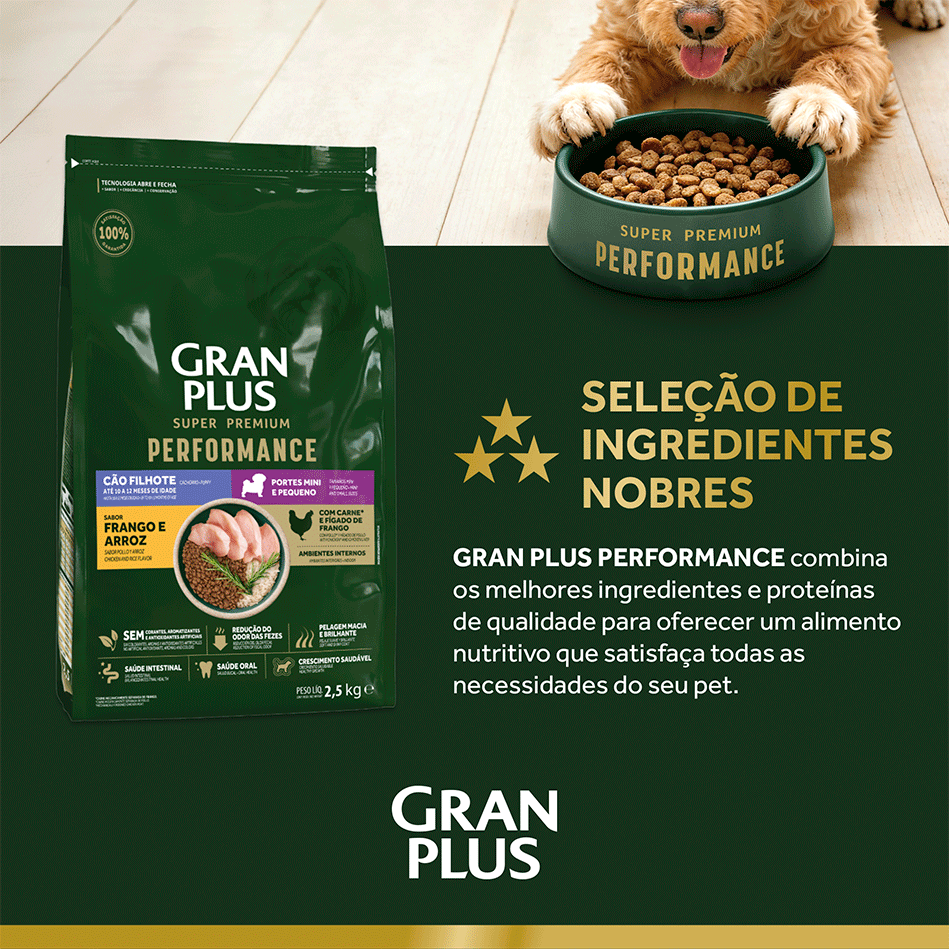 Ração Seca GranPlus Performance para Cães Filhotes Raças Minis e Pequenas sabor Frango e Arroz - 10,1Kg