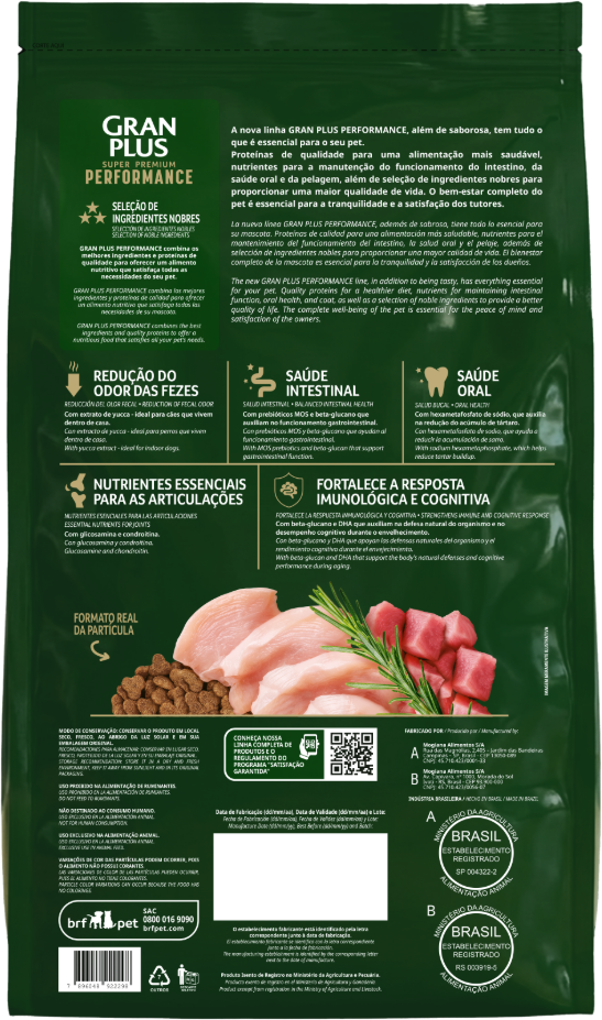 Ração Seca GranPlus Performance para Cães Seniores Todos as Raças sabor Frango e Peru - 10,1Kg