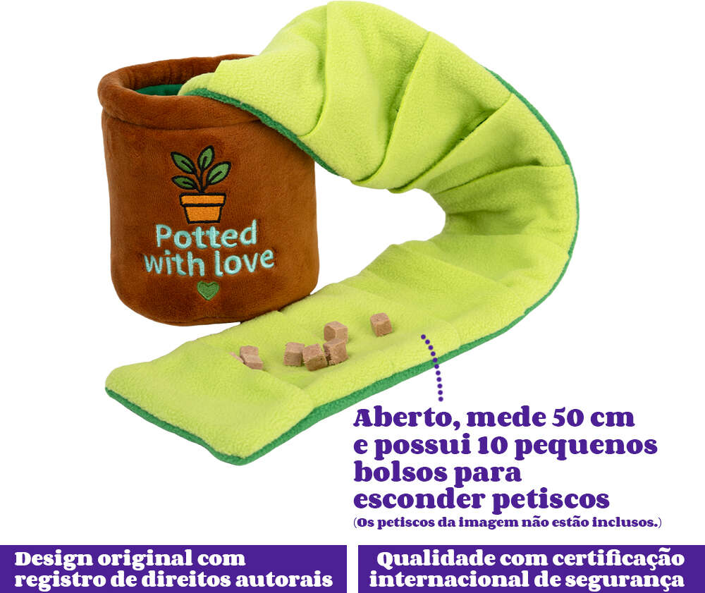 Brinquedo Pelúcia Qmonster Vaso Esconde Petiscos Marrom para Cães - Tam. Único