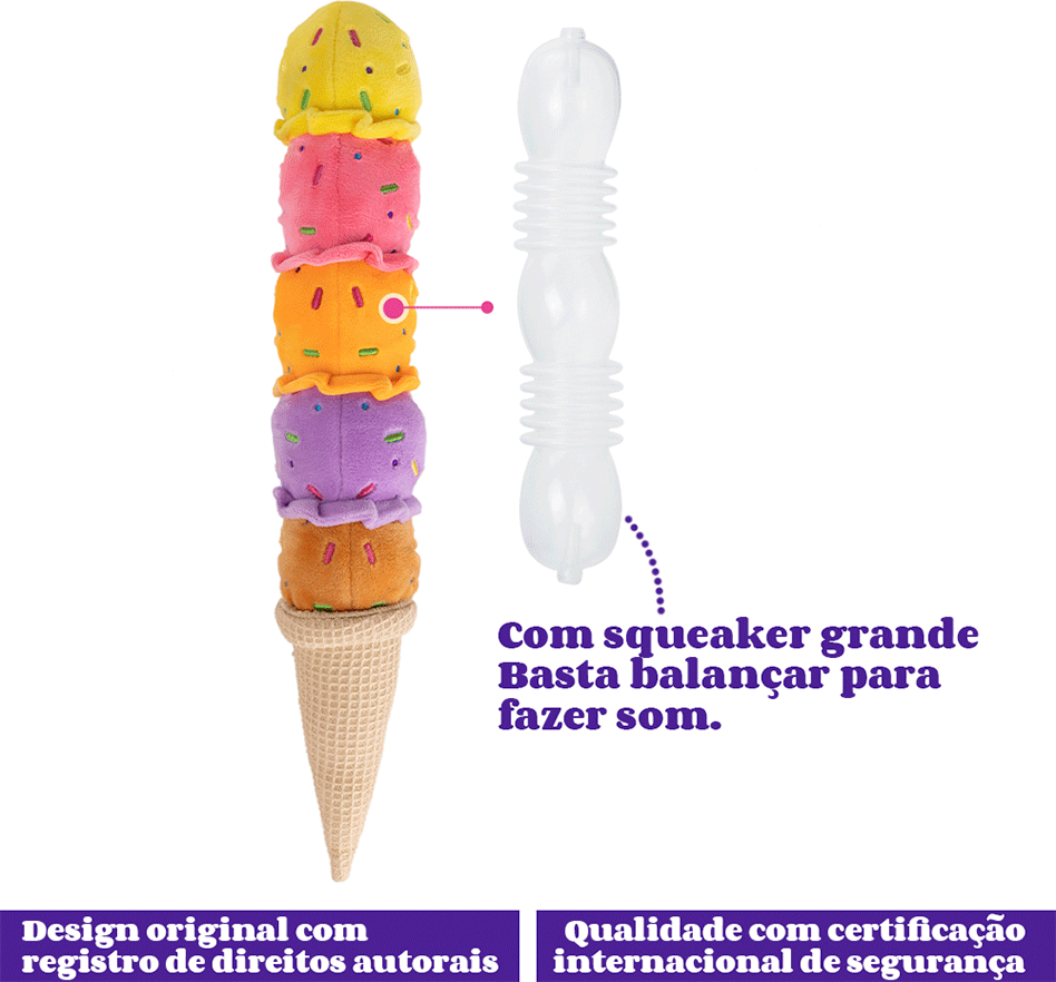 Brinquedo Pelúcia Qmonster Sorvete Cascão Colorido para Cães - Tam. Único