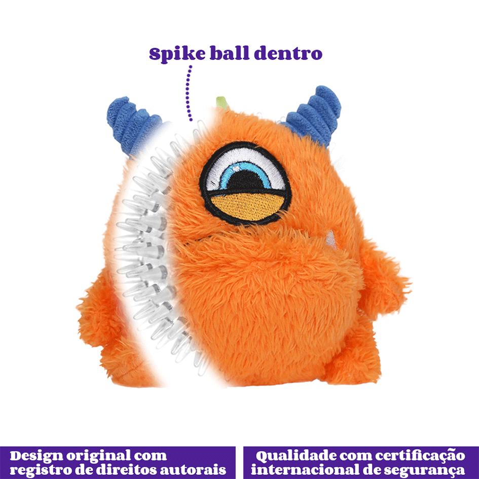 Brinquedo Pelúcia Qmonster Monstro com Bola Espinhosa Laranja para Cães - Tam. Único