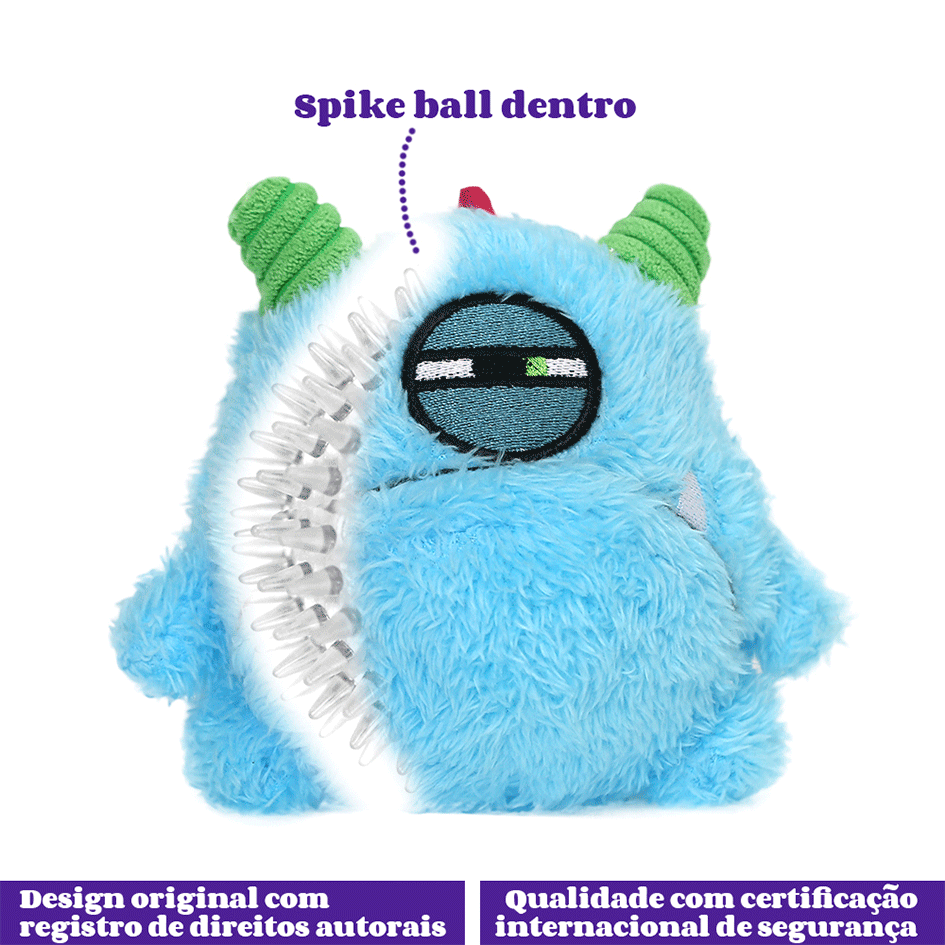Brinquedo Pelúcia Qmonster Monstro com Bola Espinhosa Azul para Cães - Tam. Único