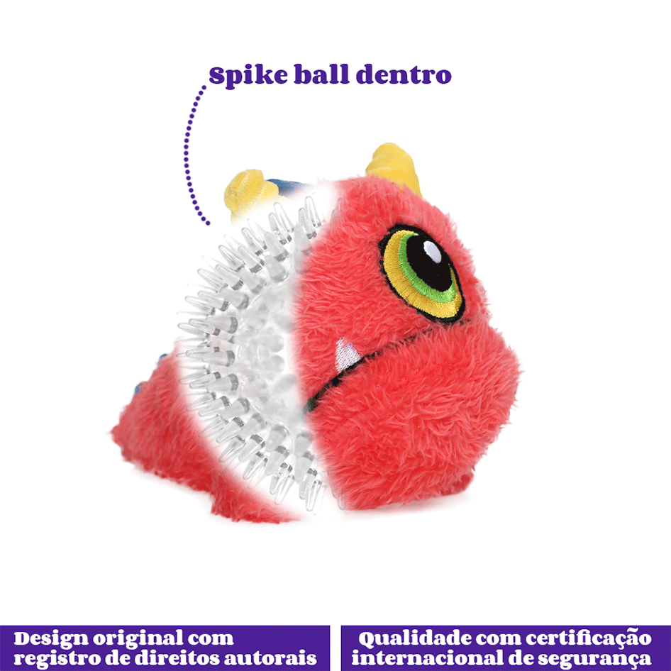 Brinquedo Pelúcia Qmonster Monstro com Bola Espinhosa Vermelho para Cães - Tam. Único