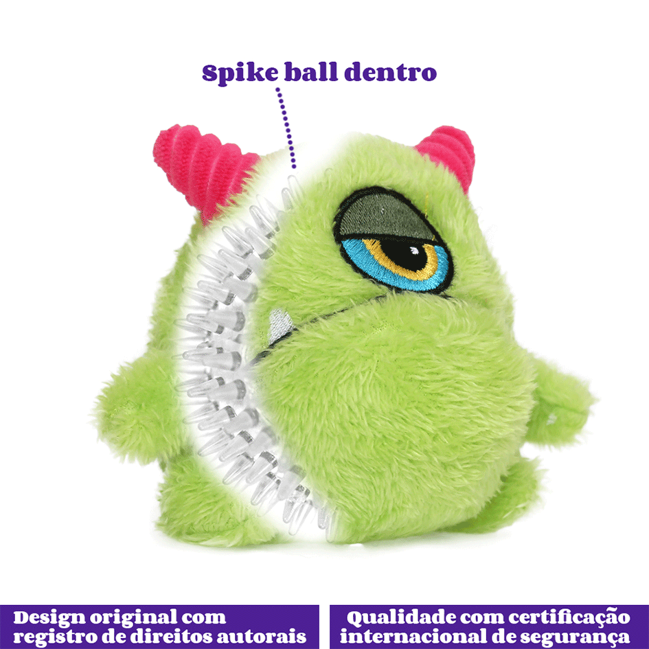 Brinquedo Pelúcia Qmonster Monstro com Bola Espinhosa Verde para Cães - Tam. Único