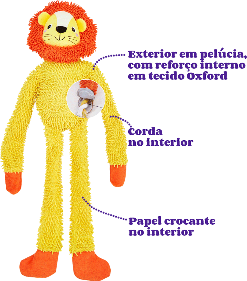 Brinquedo Pelúcia Fofos Leão Tough Amarelo para Cães - Tam.Único