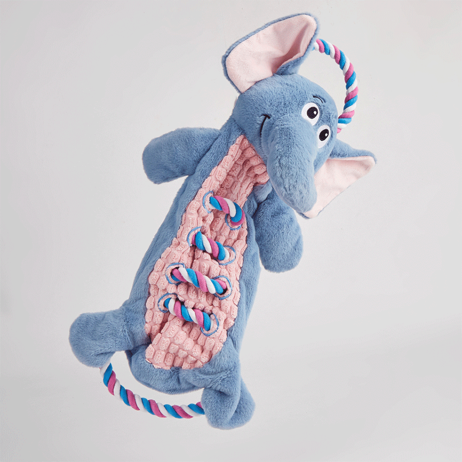 Brinquedo Pelúcia Fofos Elefante Brincadeira De Corda Azul Claro para Cães - Tam. Único